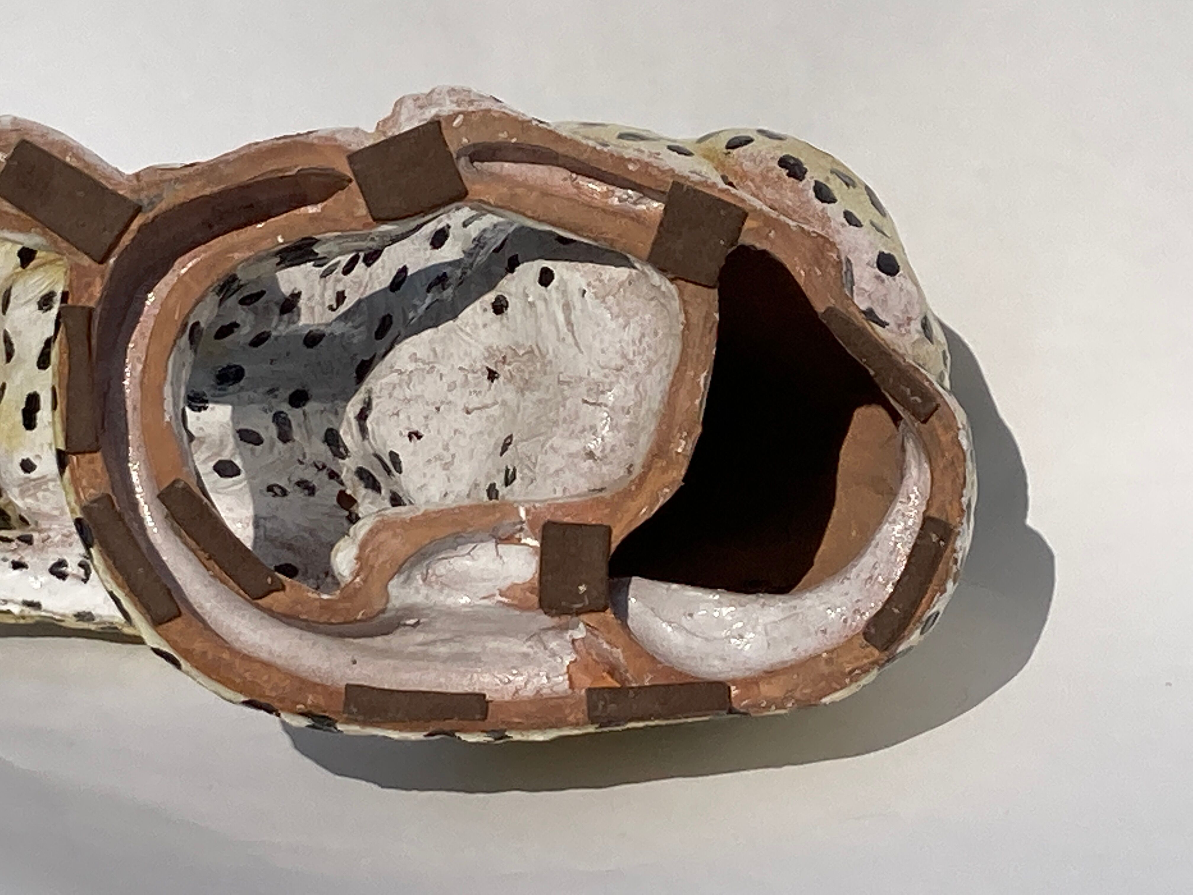 Terracotta ceramic cheetah or leopard statue, 1950s