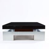 Large black lacquered and steel coffee table Nadine Charteret 1972