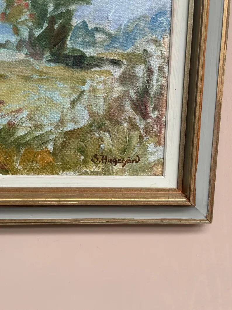 Original Swedish Oil on Canvas – “Landscape” by Sigurd Hagegård – Signed – Vintage & Framed – 62 × 53 cm (24.4" × 20.9")