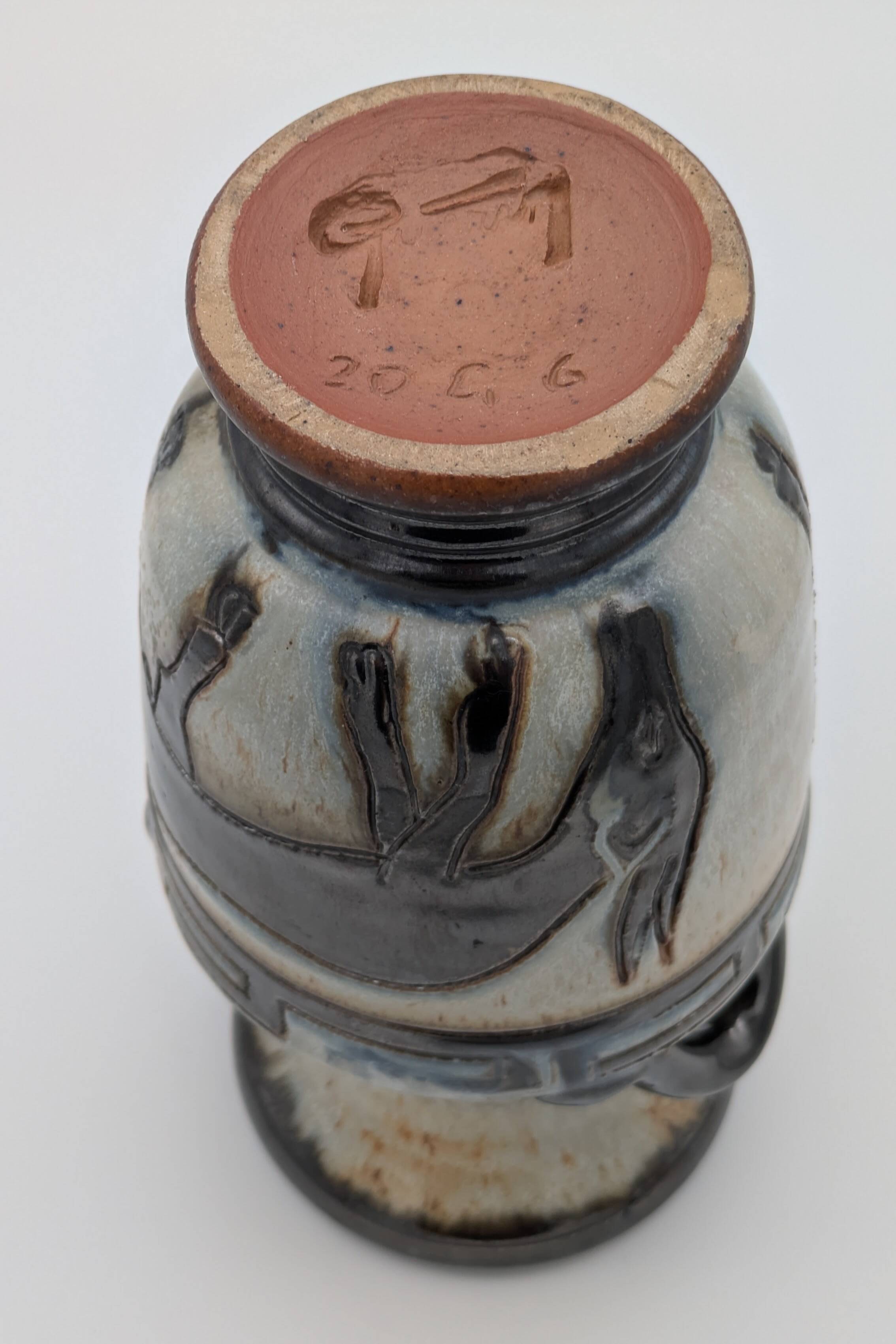 Roger Guérin (Bouffioulx) - Art Deco Vase Salt Glaze - Antelope Decor - 1930