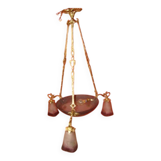 glass paste lustre 1 bowl and 3 tulips signed "Degué"