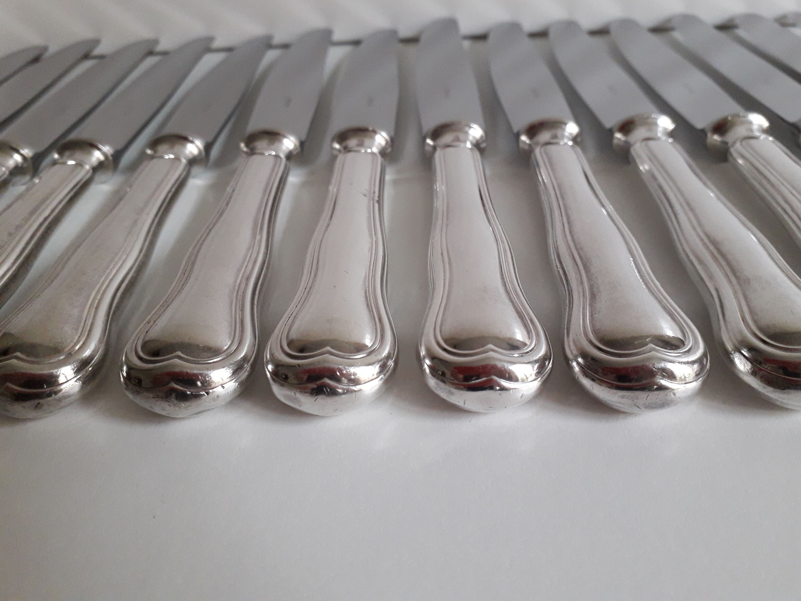 Ercuis set of 18 knives silver metal and stainless steel violin model