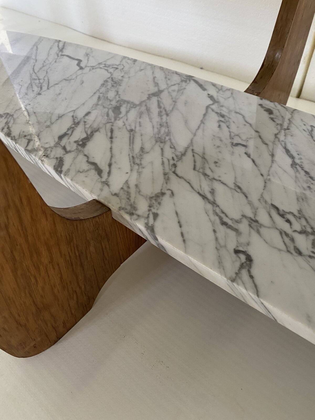 Coffee table with 2 smoked glass tops and grey veined white marble