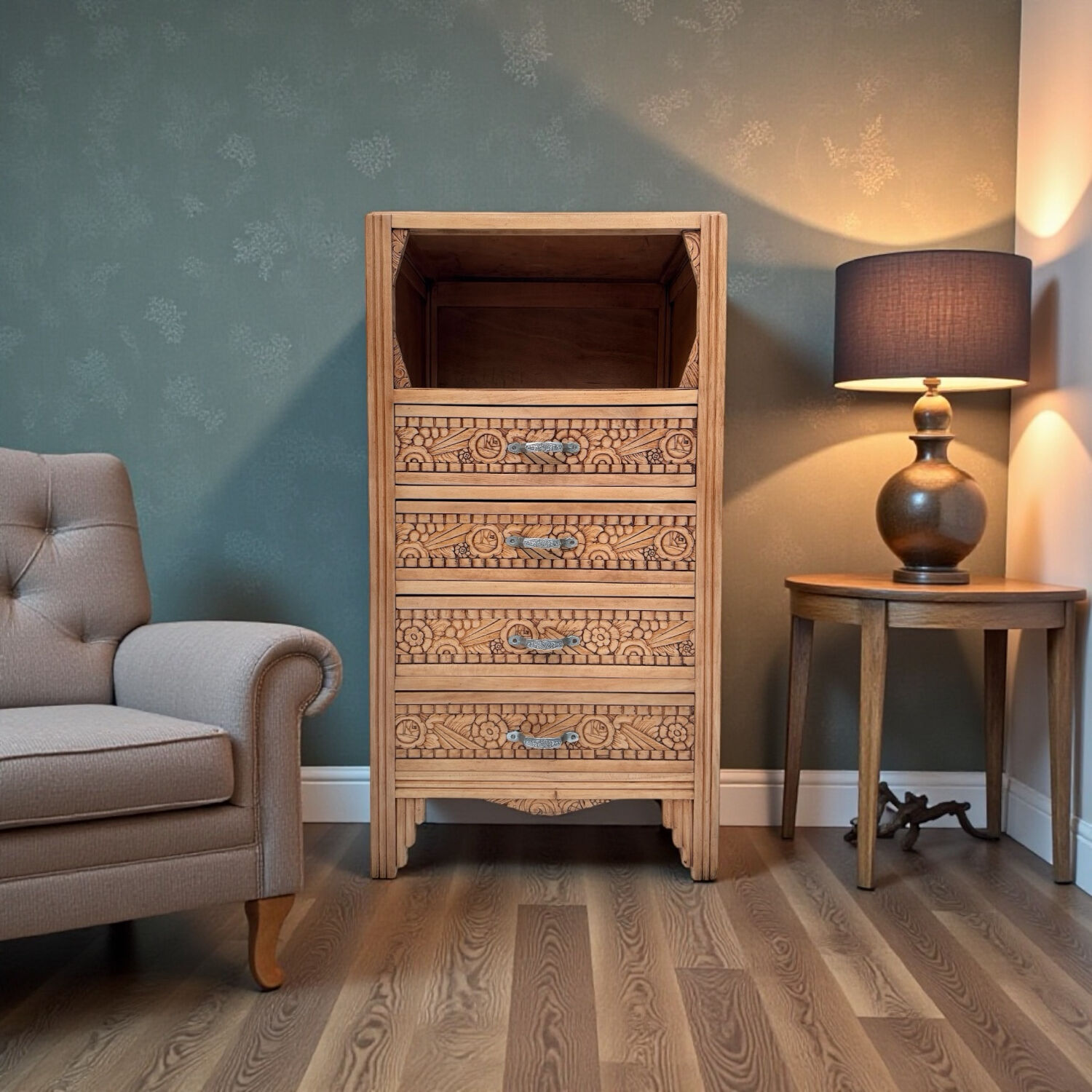 Commode haute art déco bois brut 1930