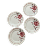 4 assiettes Moulin Des Loups plates motif rose rouge feuilles bleues
