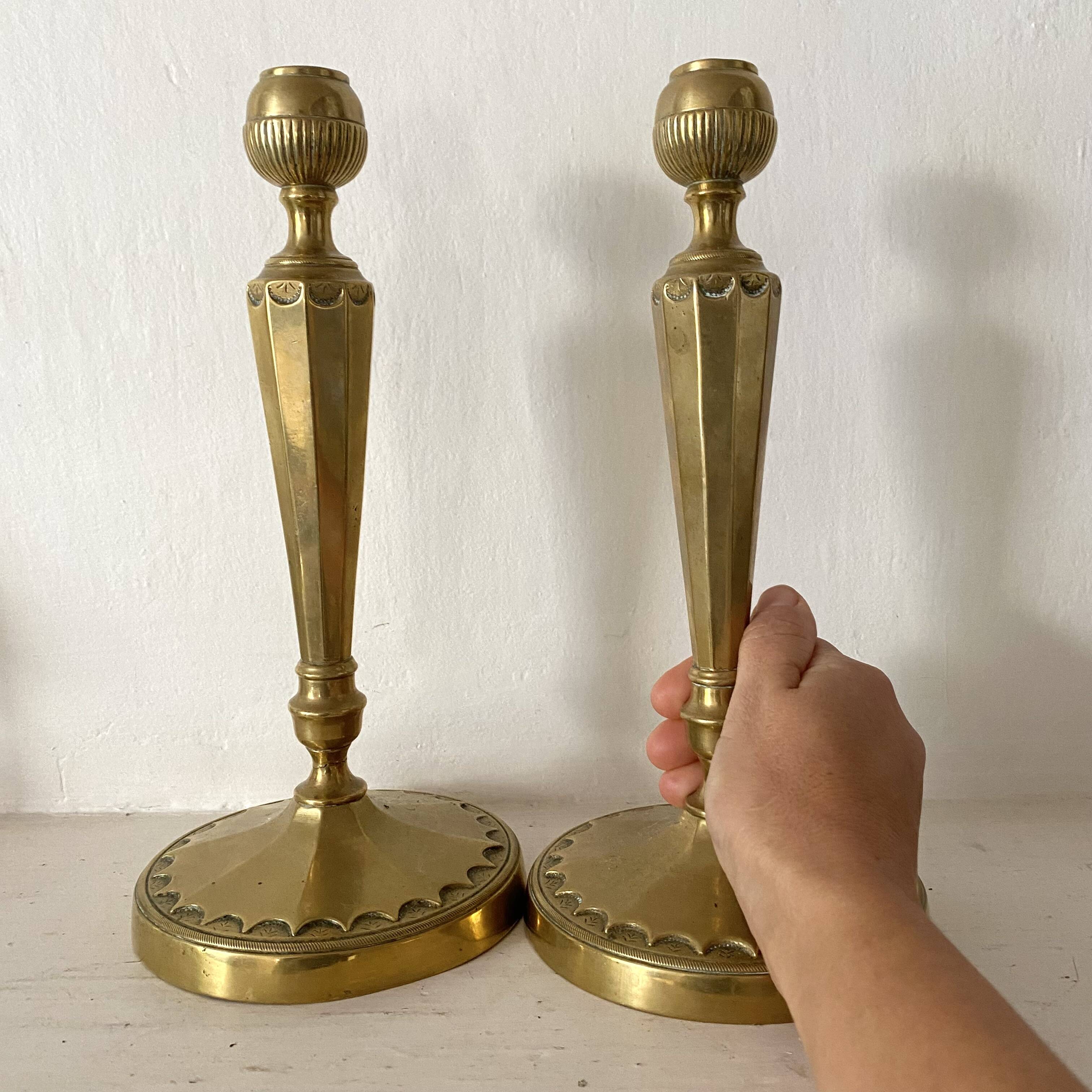 Pair of 29cm gold-plated brass candlesticks