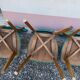 Chaises en skaï pied compas vintage bleu vert