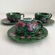 3 earthenware cups and saucers in barbotine fruit decor Salins vintage