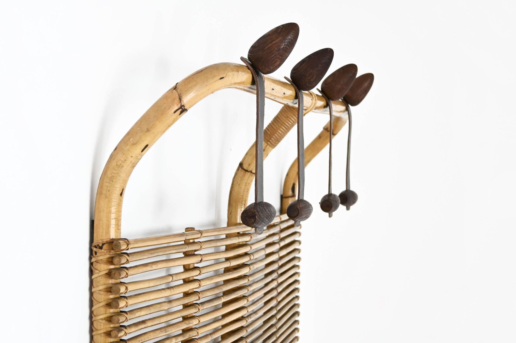 Italian rattan coat rack, 1960s