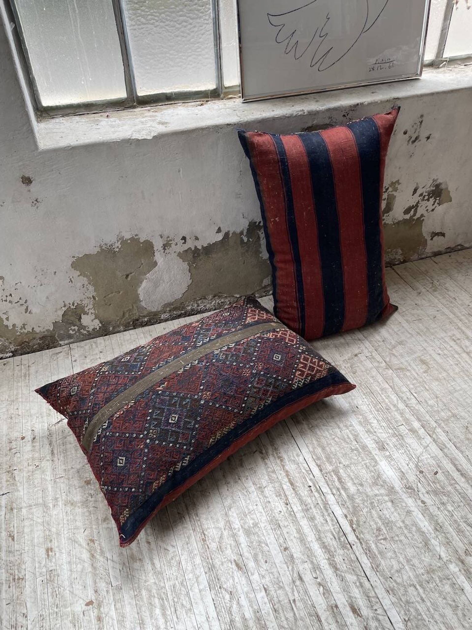 Pair of vintage XXL Kilim cushions