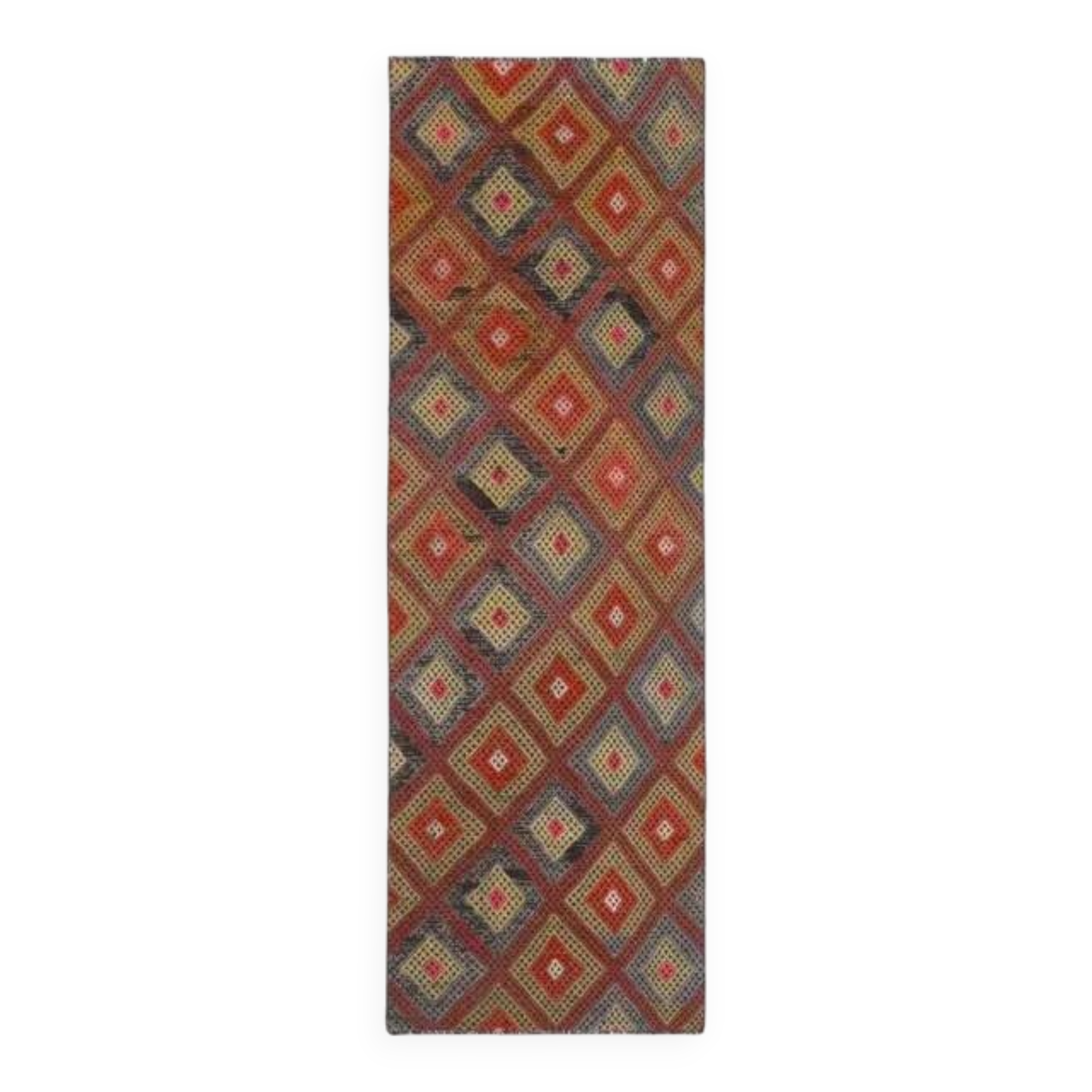 1970s Vintage Turkish Oushak Handmade Wool Cotton Red Runner Rug 70x213