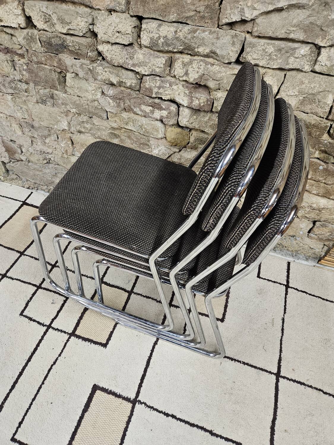 Set of four vintage 1970 sled chairs