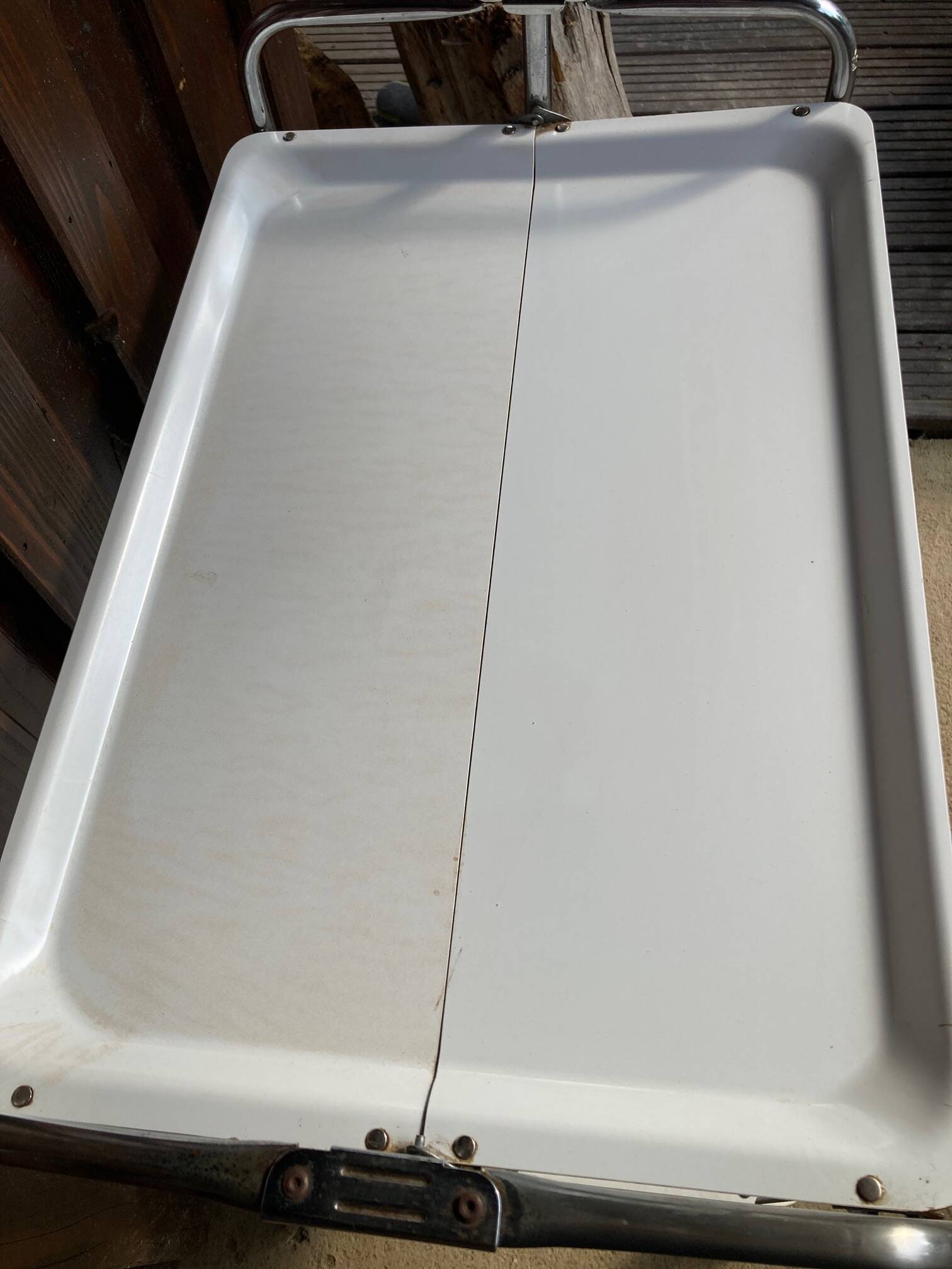 Vintage serving trolley, white folding table, 70s design, vintage.