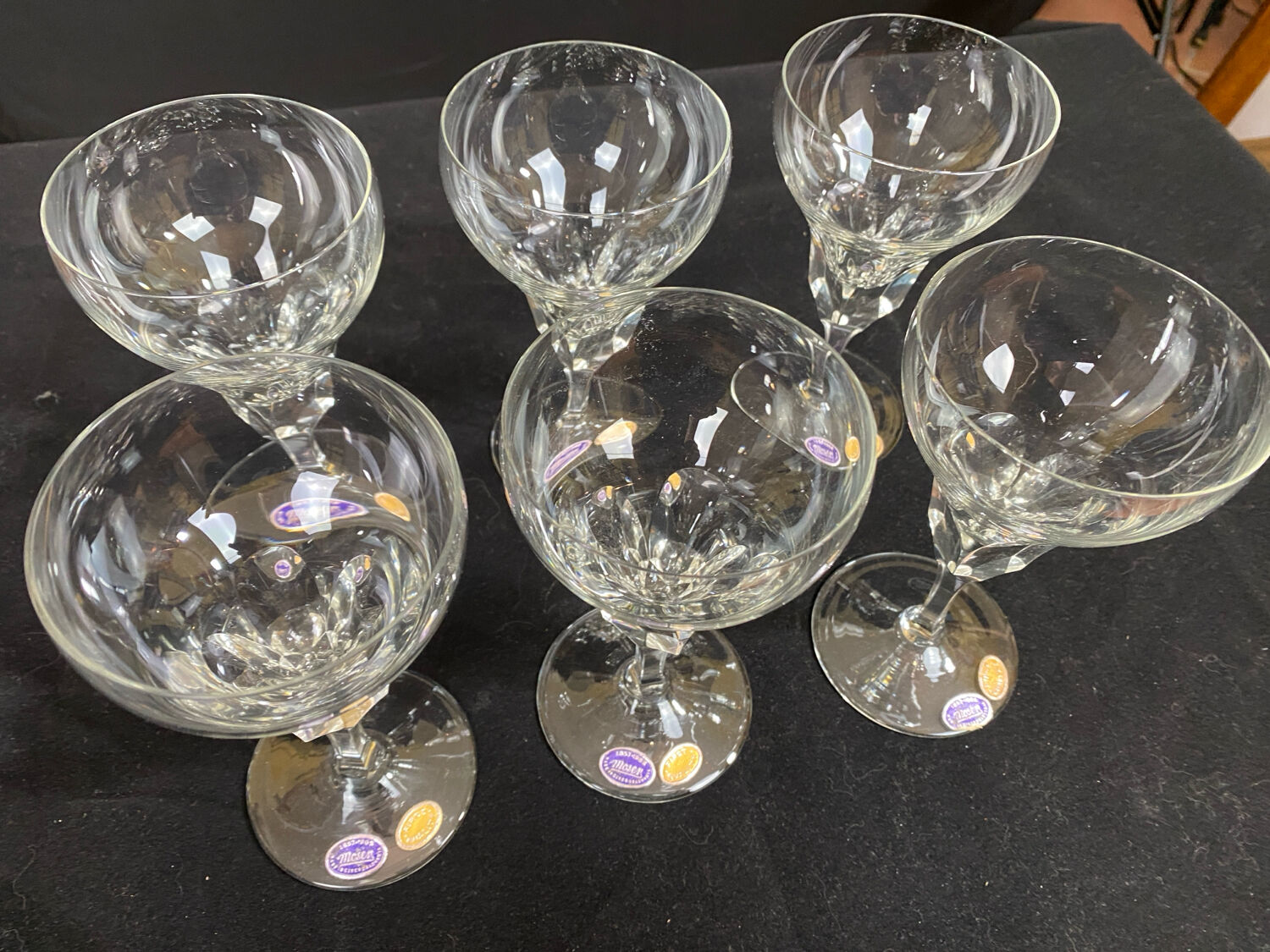 set of 6 antique cut crystal wine glasses in tulip shape from the pres