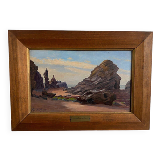 Oil on cardboard by E. Stefanski The Rocks of Sion early 20th century