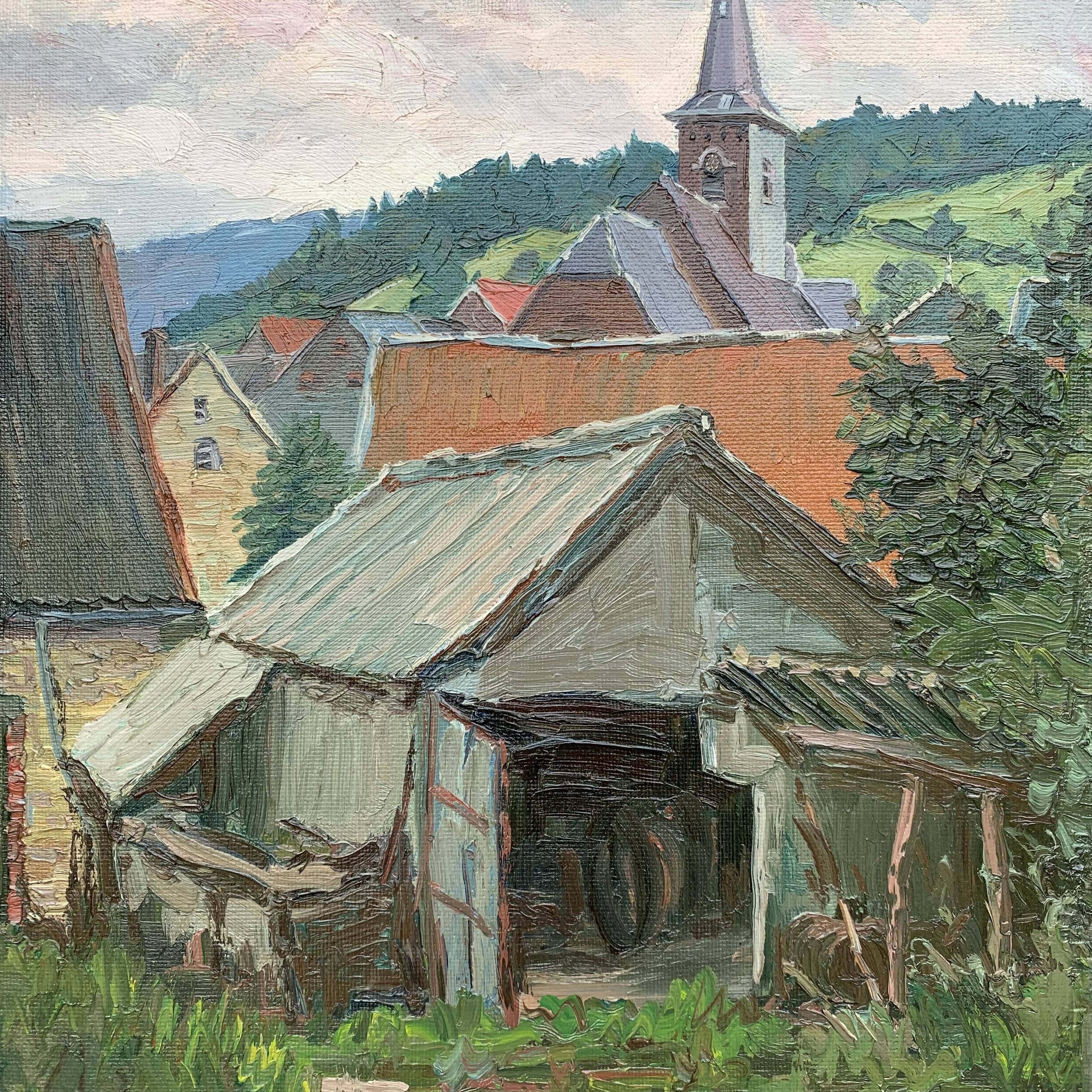 Peinture oil on panel "Rural landscape"