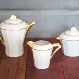 Art Deco porcelain tea service from Limoges, sugar bowl and milk jug, kitchen.