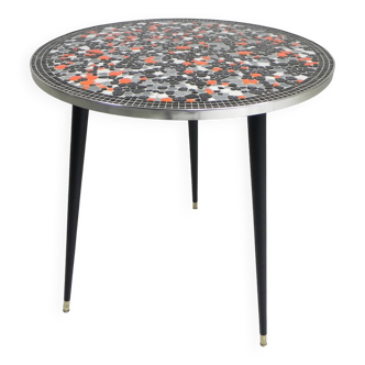 Table ronde carrelée avec mosaïque, table de salle à manger, table de cuisine, années 1950