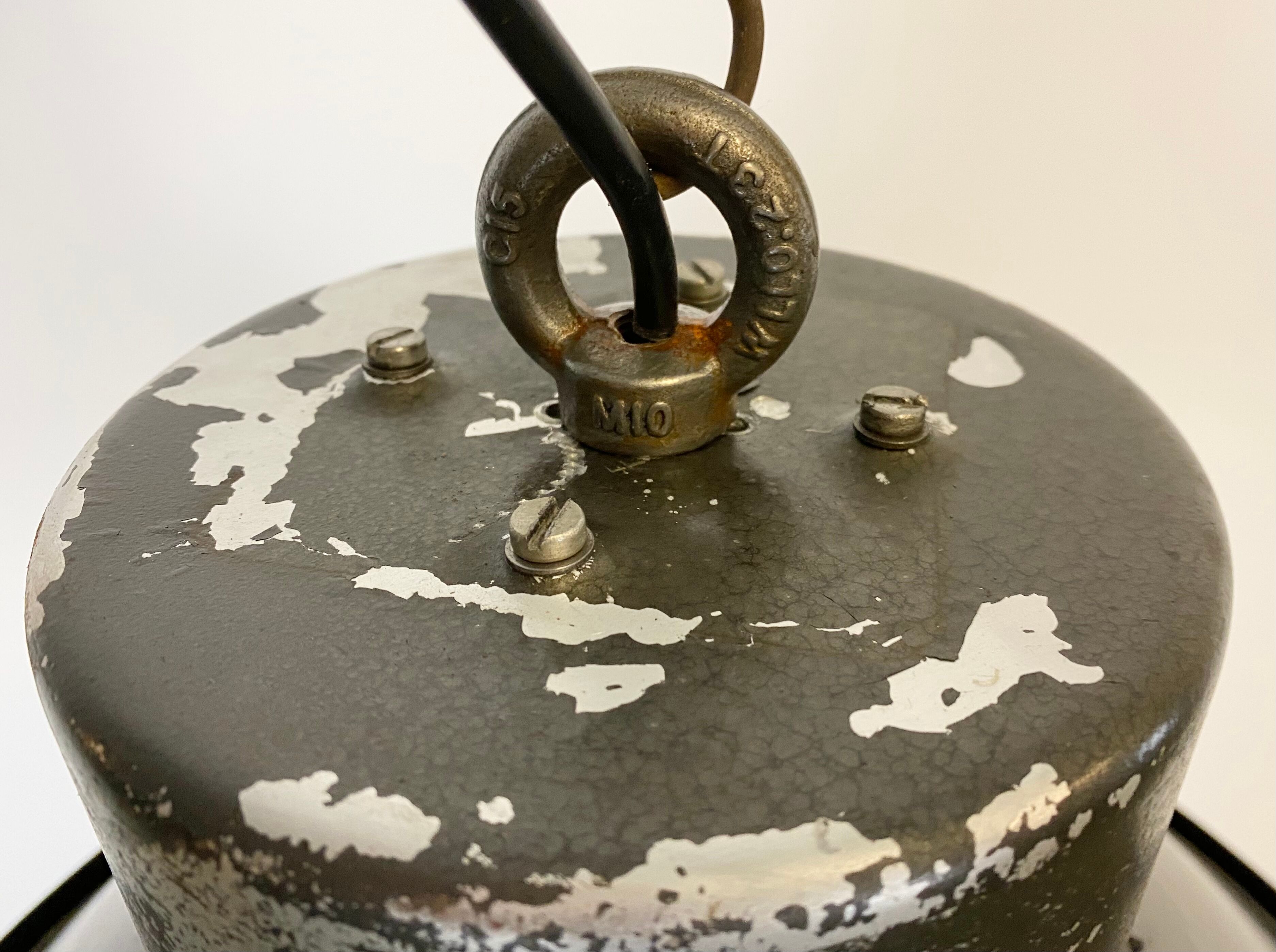 Industrial aluminium factory lamp with glass cover, 1960s