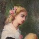 Jean-Baptiste Fouque (1819 - 1880) "Promenade au jardin" huile sur panneau