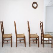 Architectural high-back chairs, straw seat, set of 4.