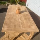 Large antique table in raw solid wood with 2 extensions for 8 to 12 people