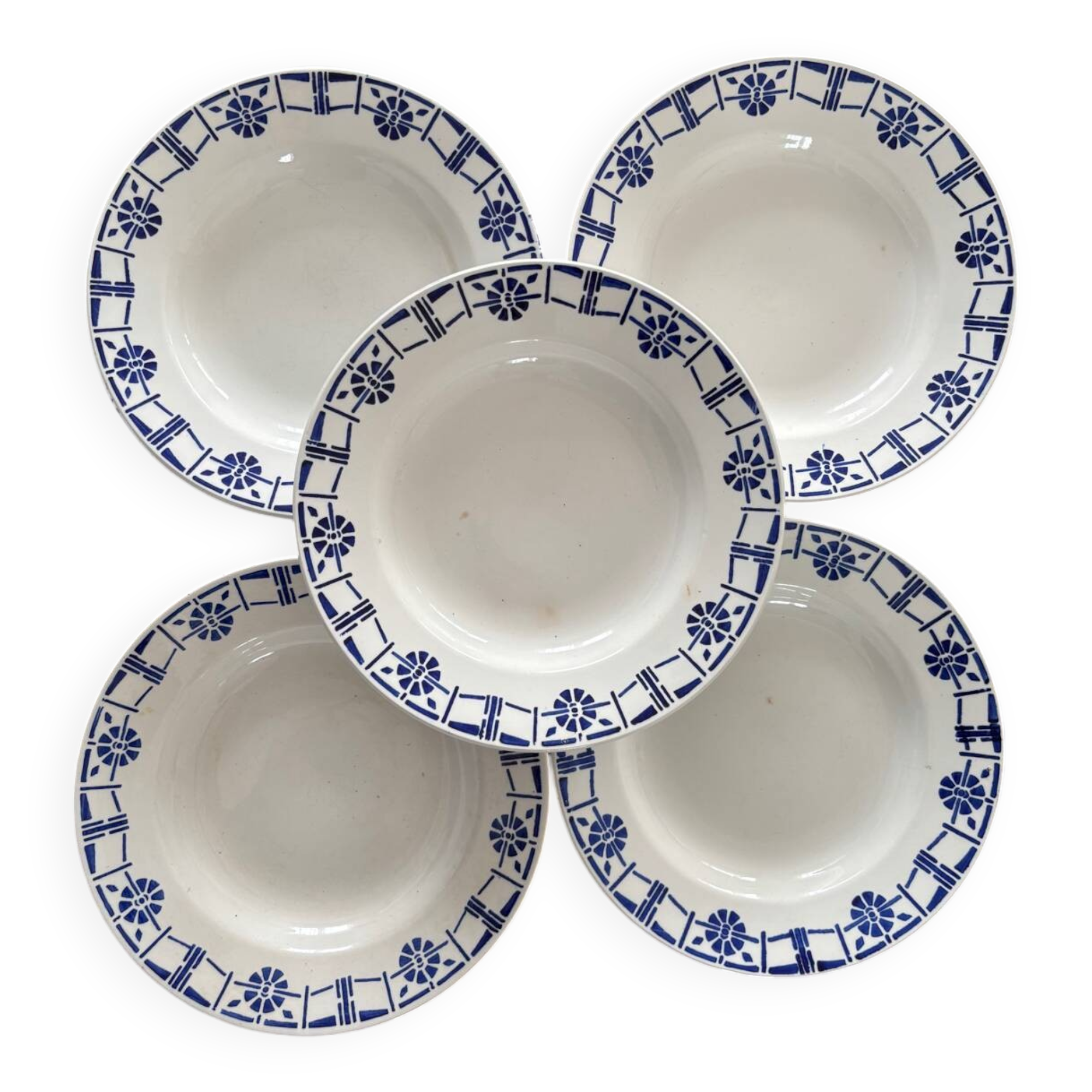 Set of 5 old earthenware plates Céranord St Amand - Made in France