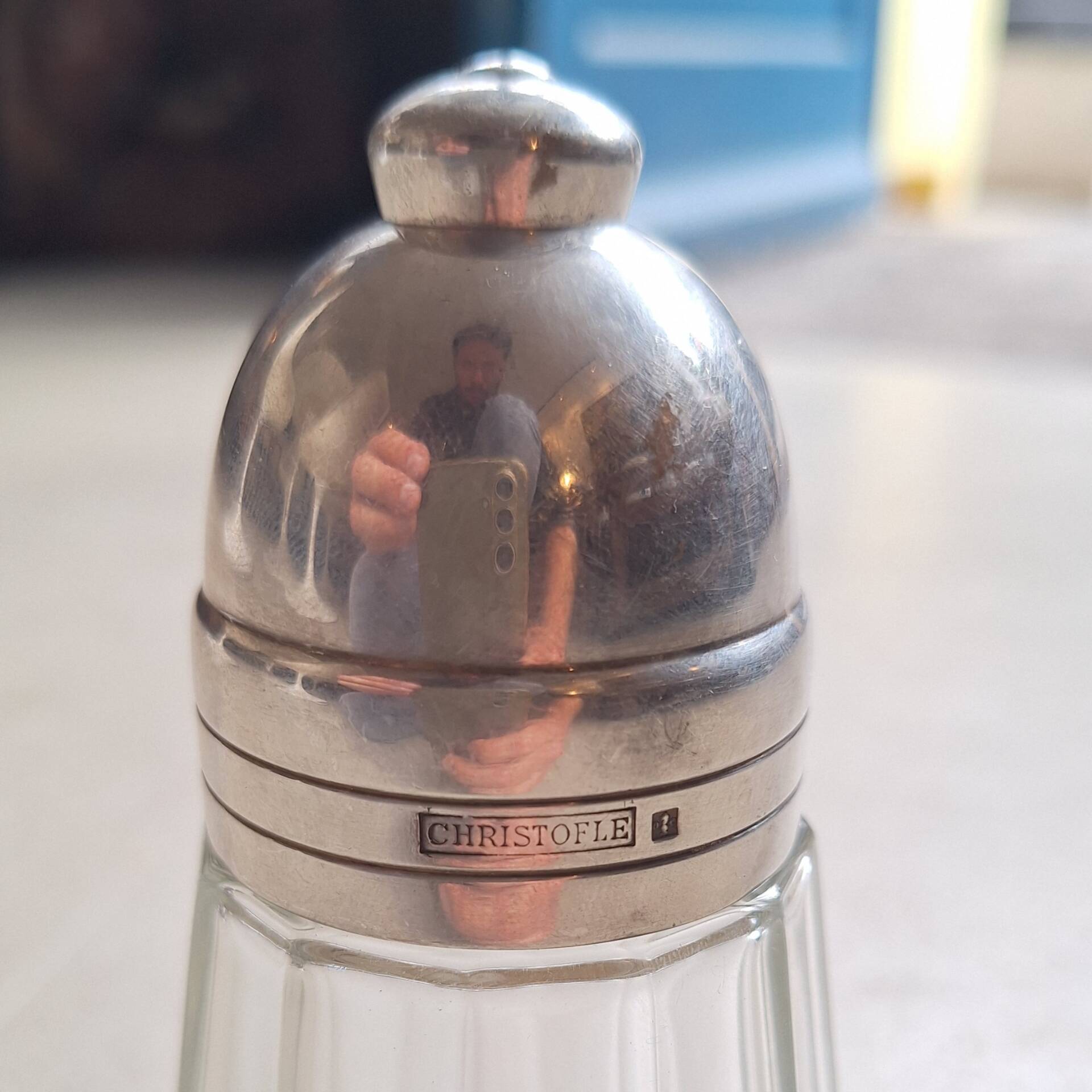 Crystal and silver-plated metal sugar shaker Christofle
