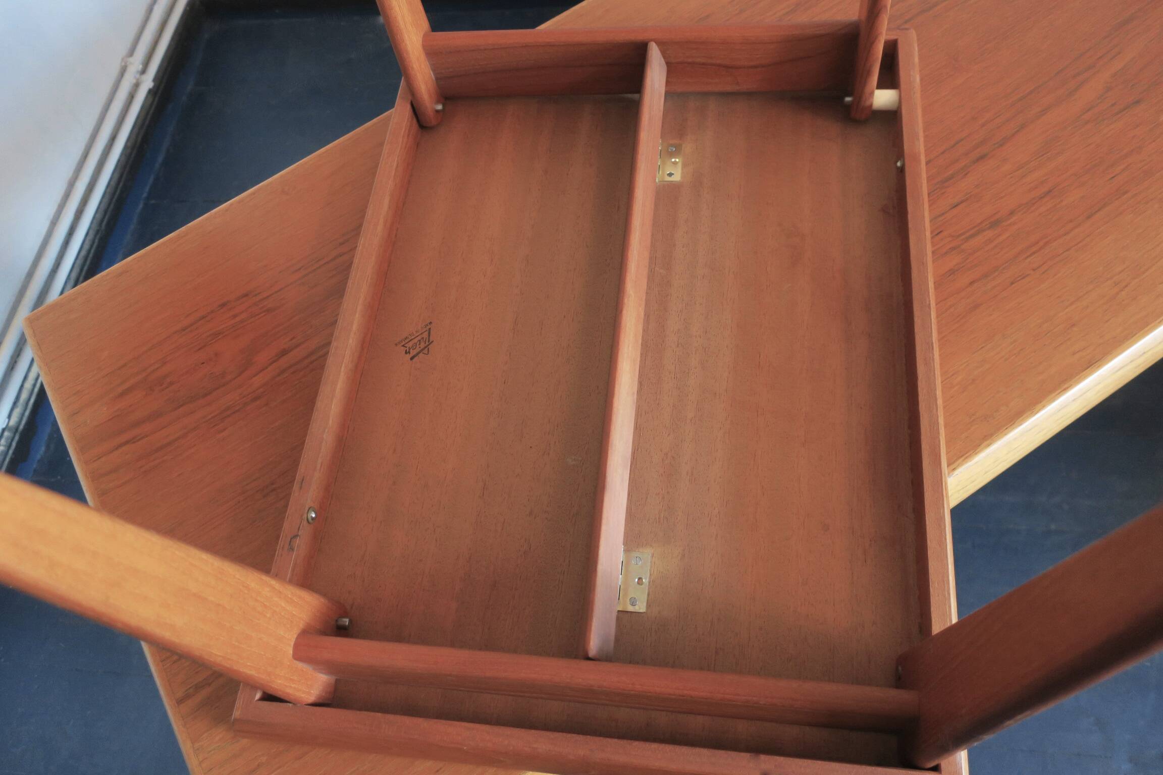 Teak coffee tables and tray by Johannes Andersen for Trioh, Denmark 1960s