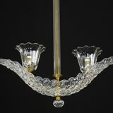 Elegant 2 cup Barovier Art Deco chandelier, Murano glass, brass structure 1940s