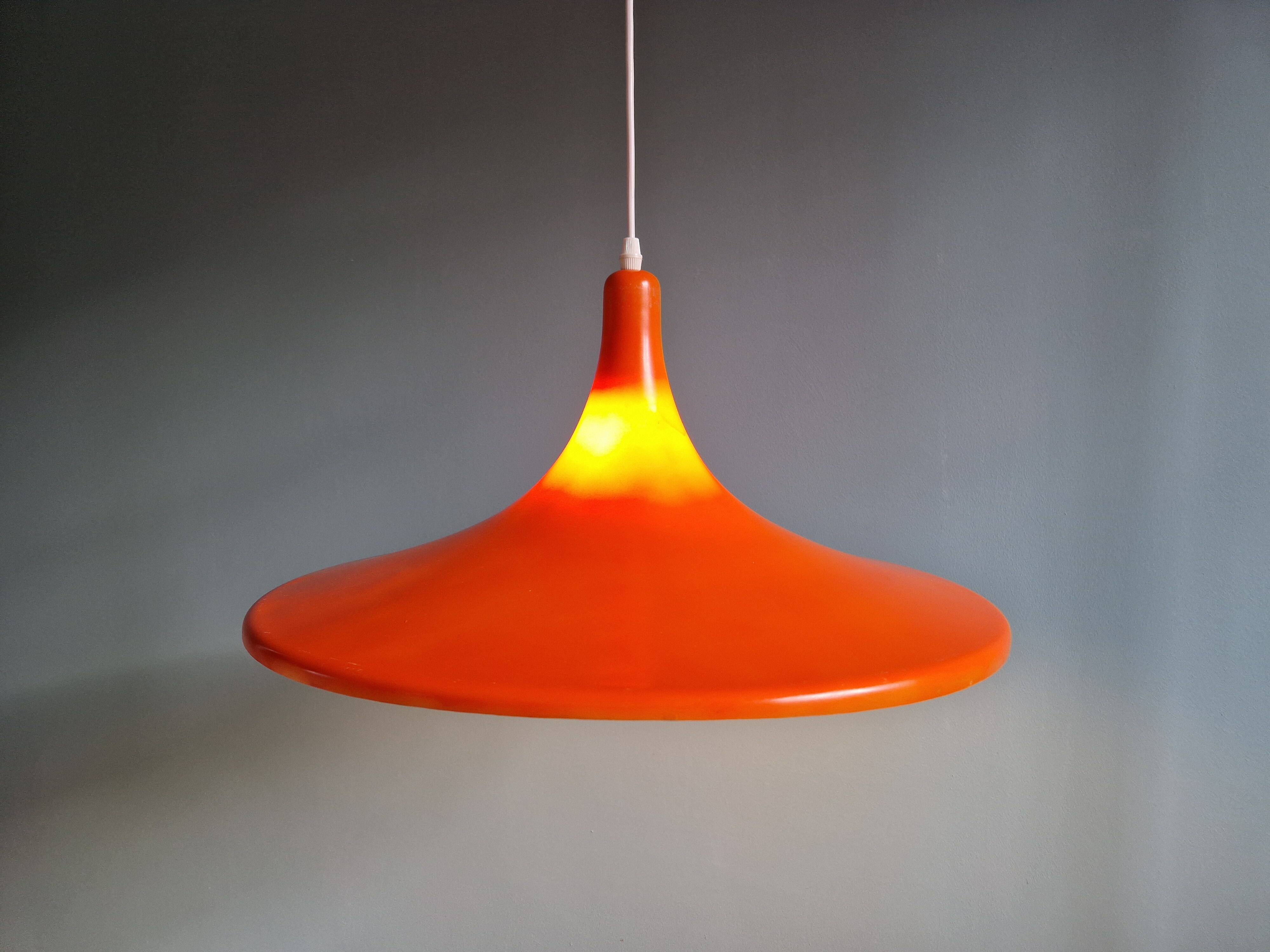 Large vintage orange plastic pendant light