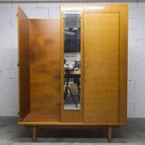 1970 Scandinavian wardrobe with shelves and mirror, 21x126, 2 doors.