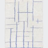 Moroccan Berber Beni Ouarain rug, ecru with blue patterns, 2.40x1.46m