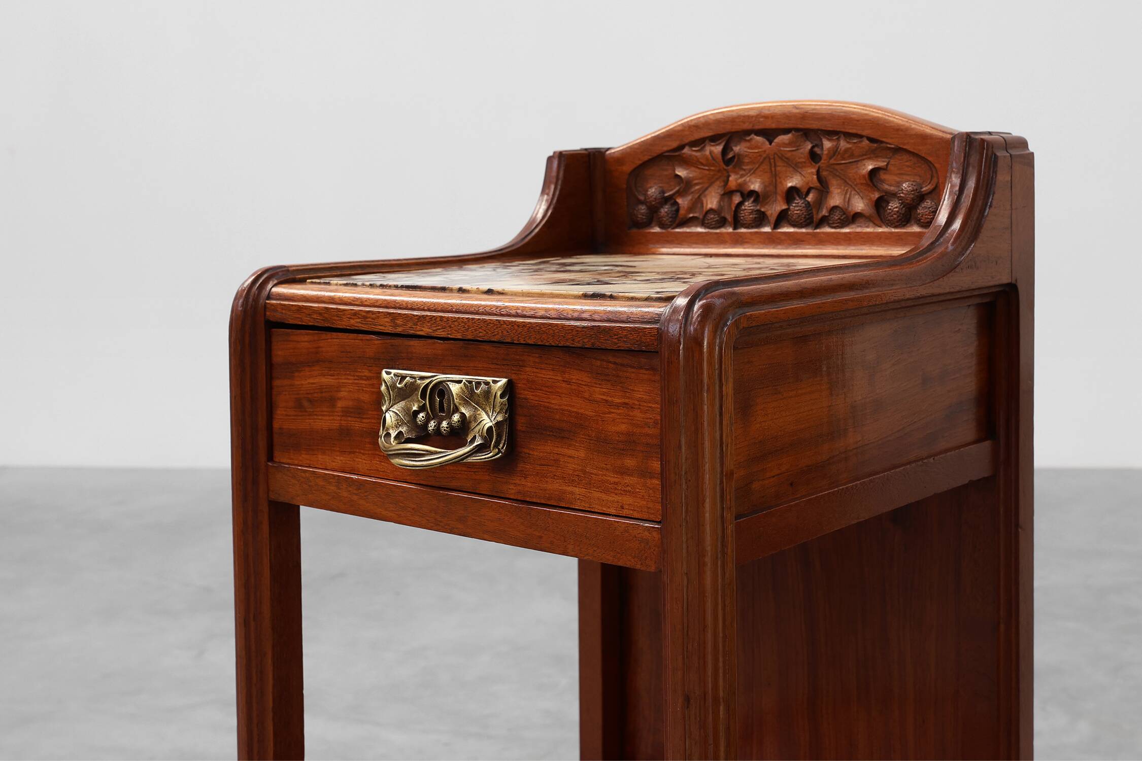 Pair Art Nouveau Nightstands with marble top by Paul Alexandre Dumas, Franc
