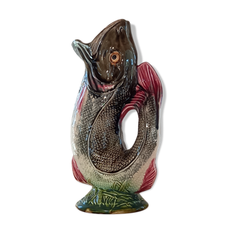 Vase or pitcher in dabbling shaped on Onnaing's earthenware fish. Art Nouveau period. Perfect condition