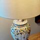 Hand-painted Rouen-style faience lamp, new artisan lampshade.