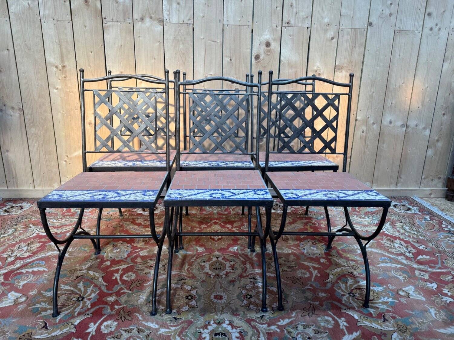Suite de 6 chaises de jardin – Style méditerranéen années 1980 – Fer forgé