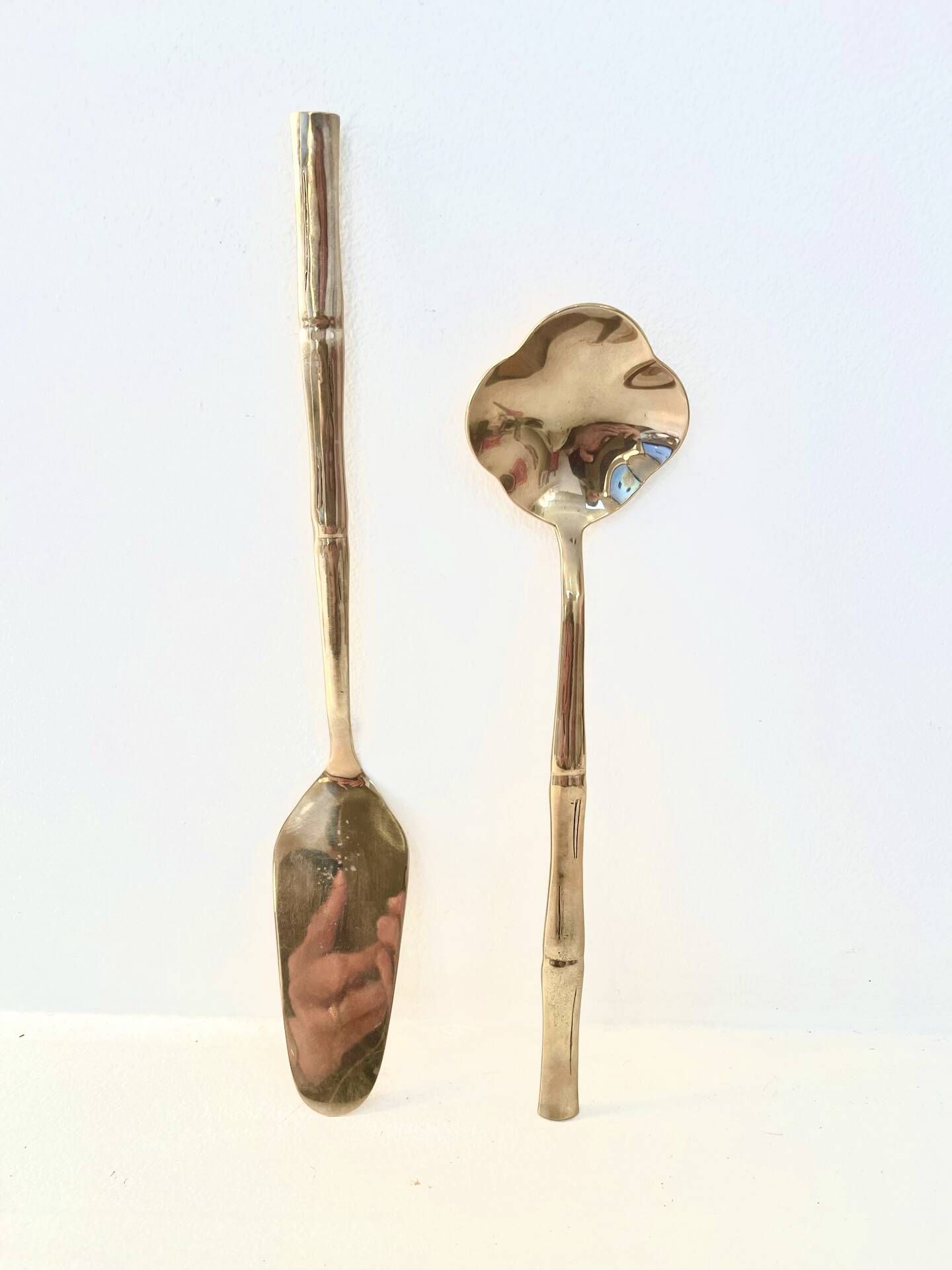 Vintage dessert cutlery duo, golden bamboo, Hollywood Regency - here