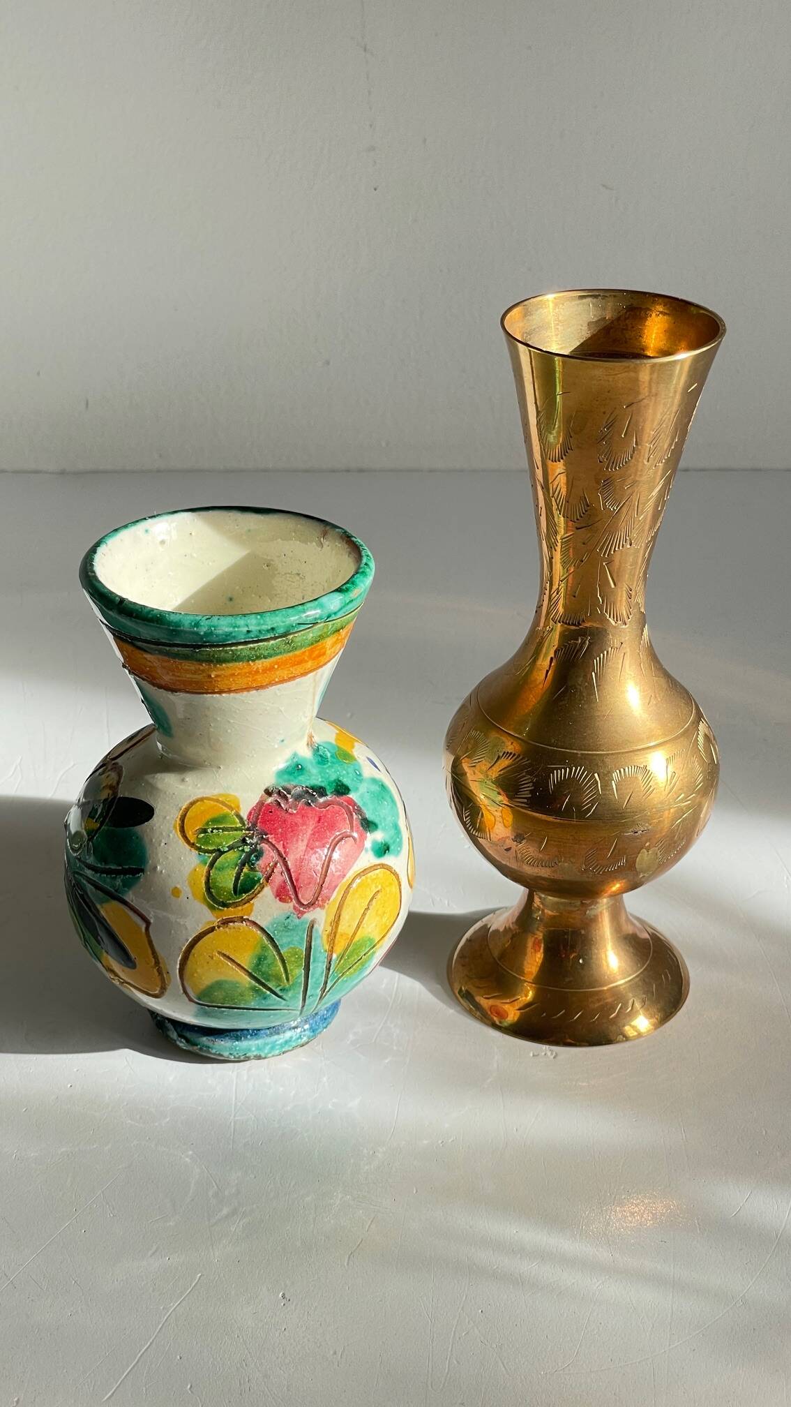 Vases céramique artisanale laiton ciselé vintage
