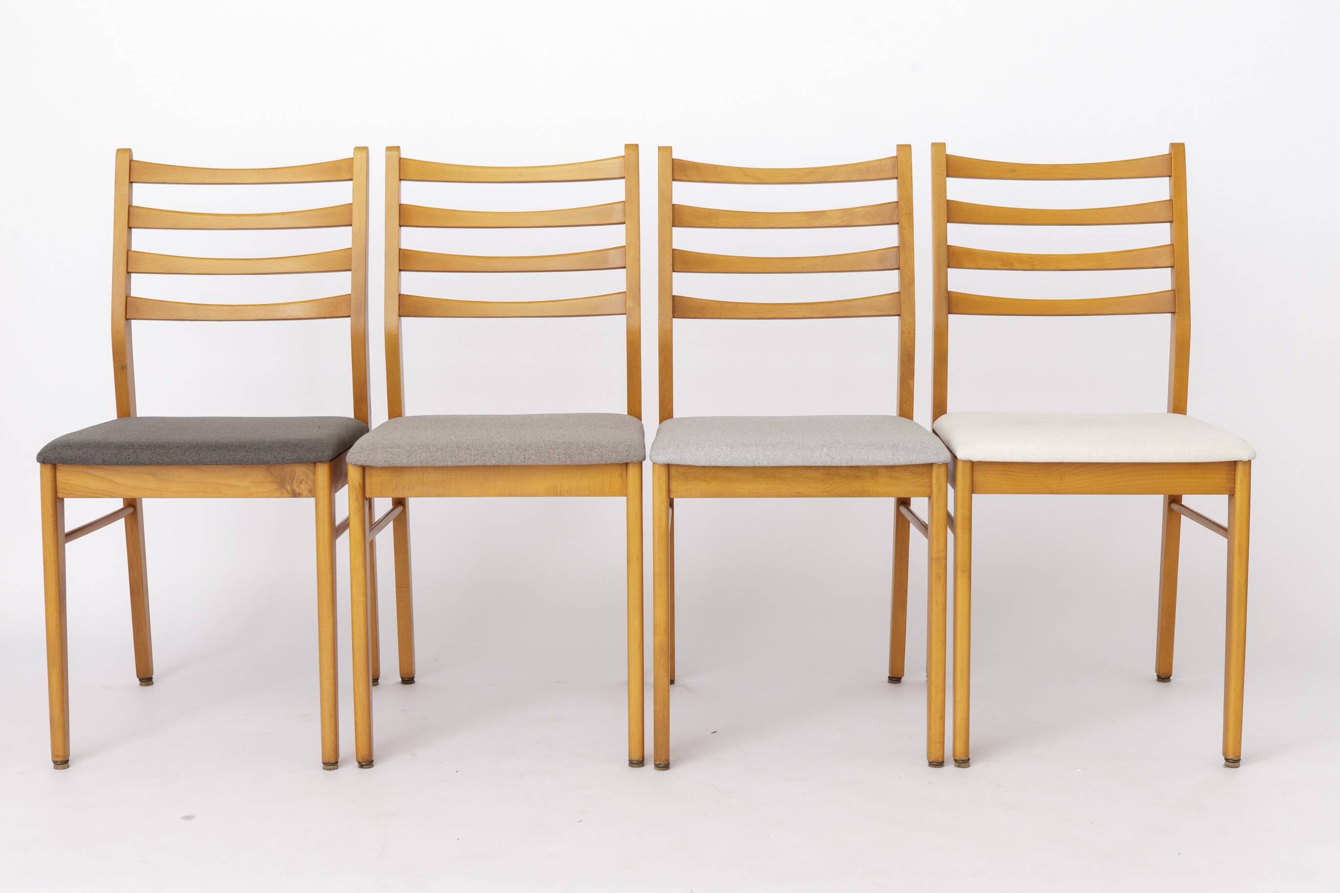 Set of 4 Vintage German Beech Dining Chairs | Newly Upholstered | 1970s