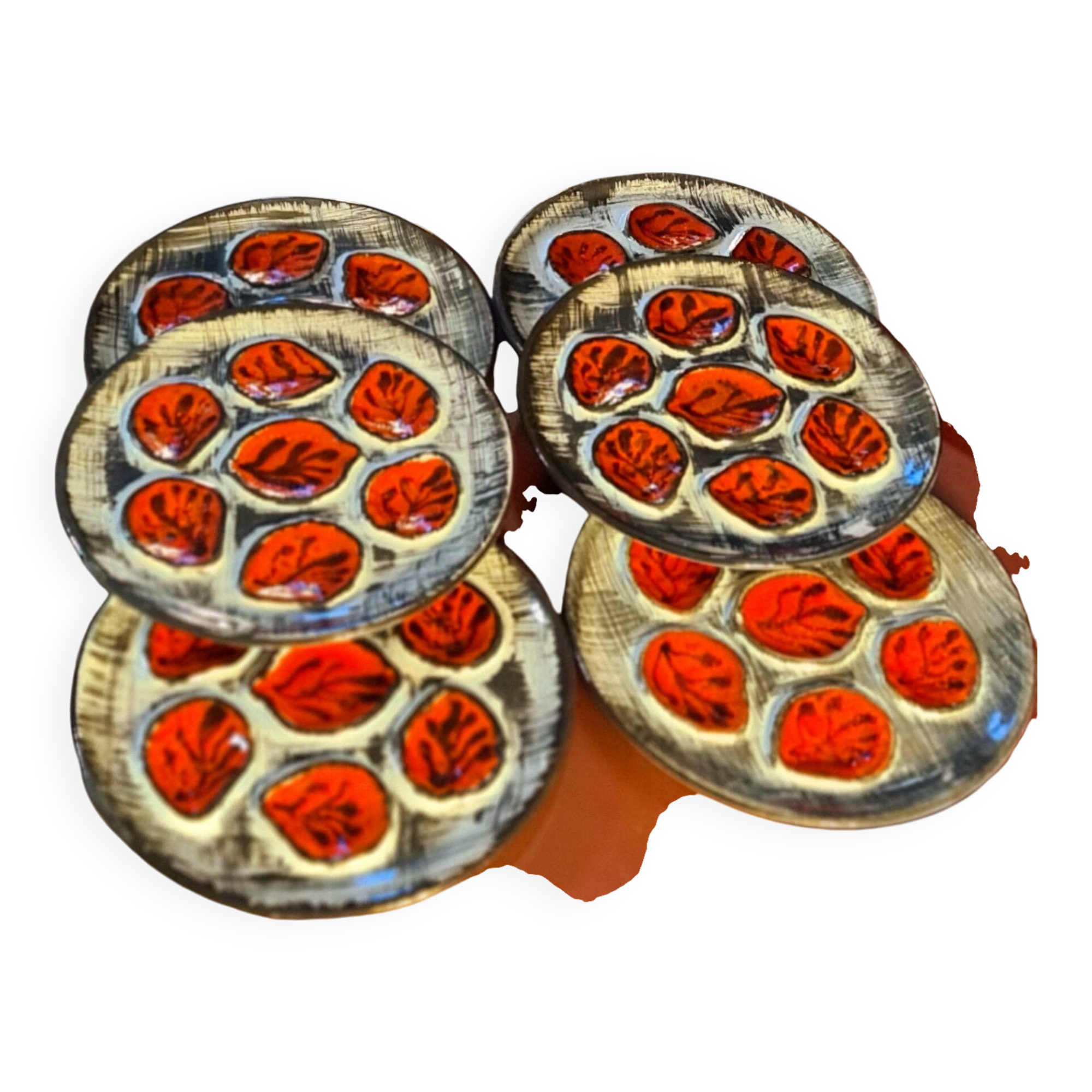 Set of six Pornic oyster plates