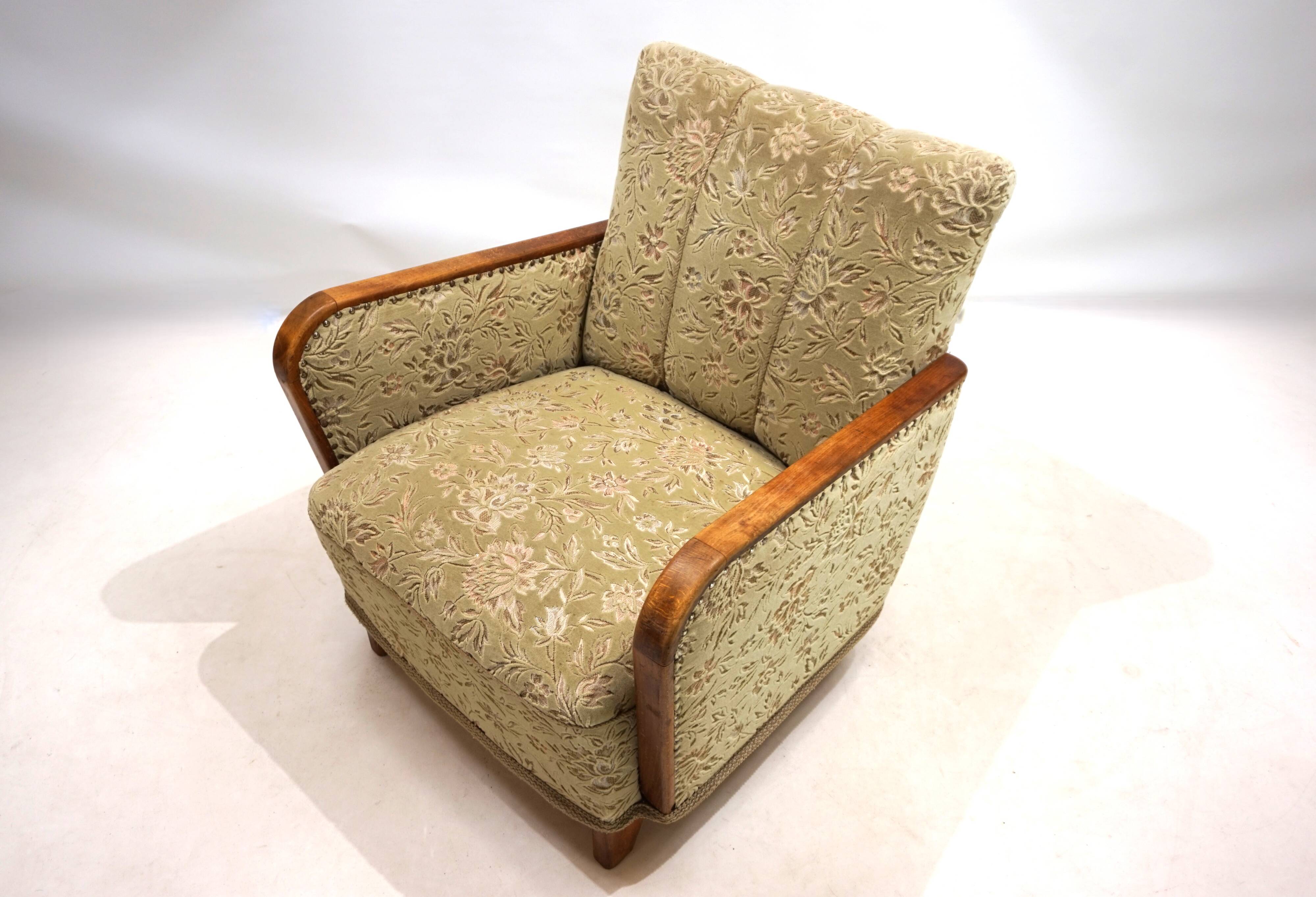 Fauteuil de salon Art Déco en jacquard de velours, 1930