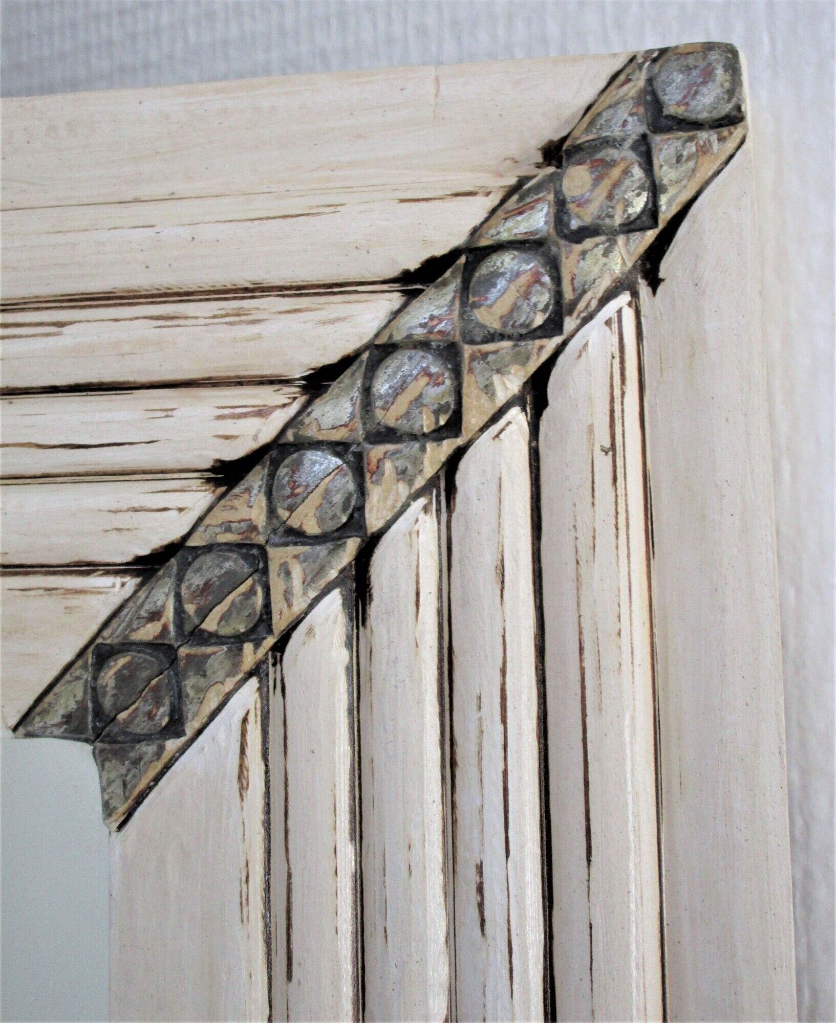 Mirror Art Deco patinated wood and stucco floral patterned Broquart Bordeaux 99 cm x 63 cm
