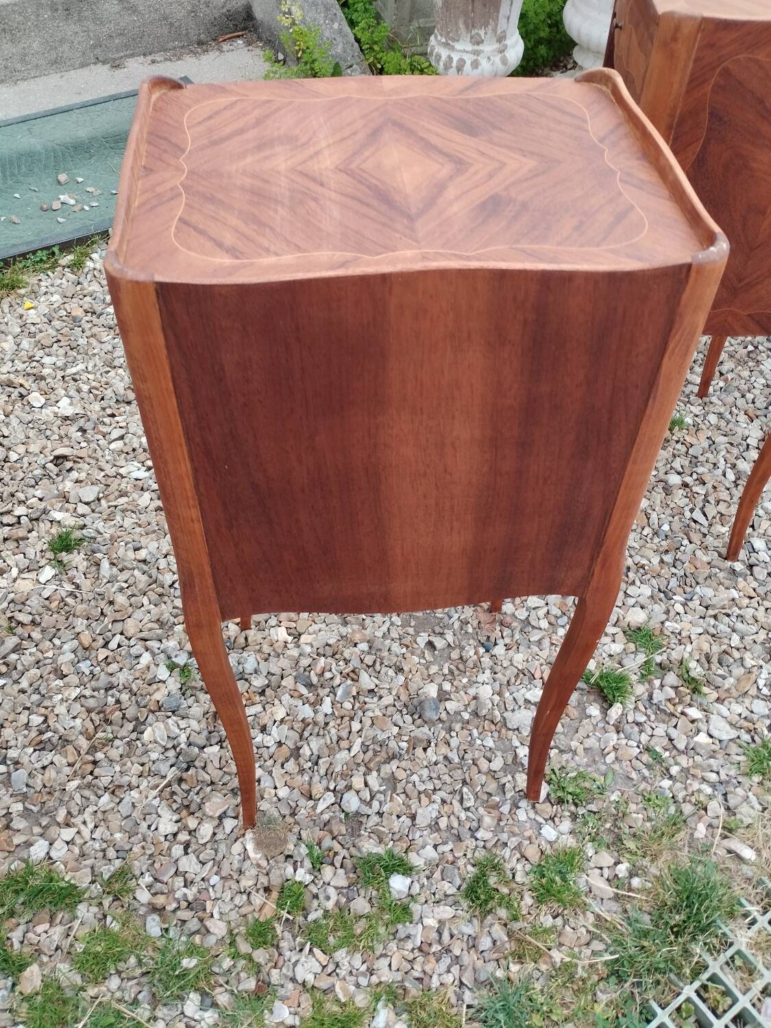 Pair of Louis XVI style marquetry bedside tables
