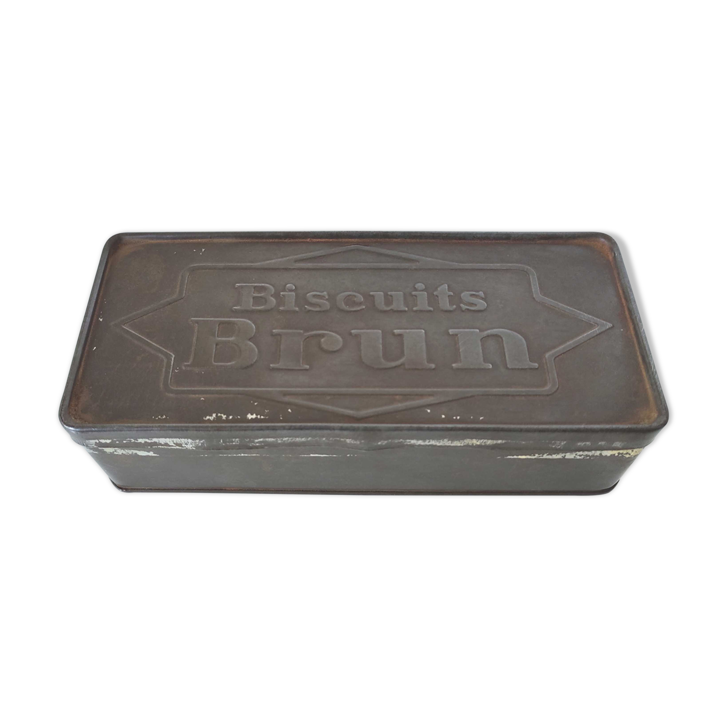 Old brown biscuit metal box