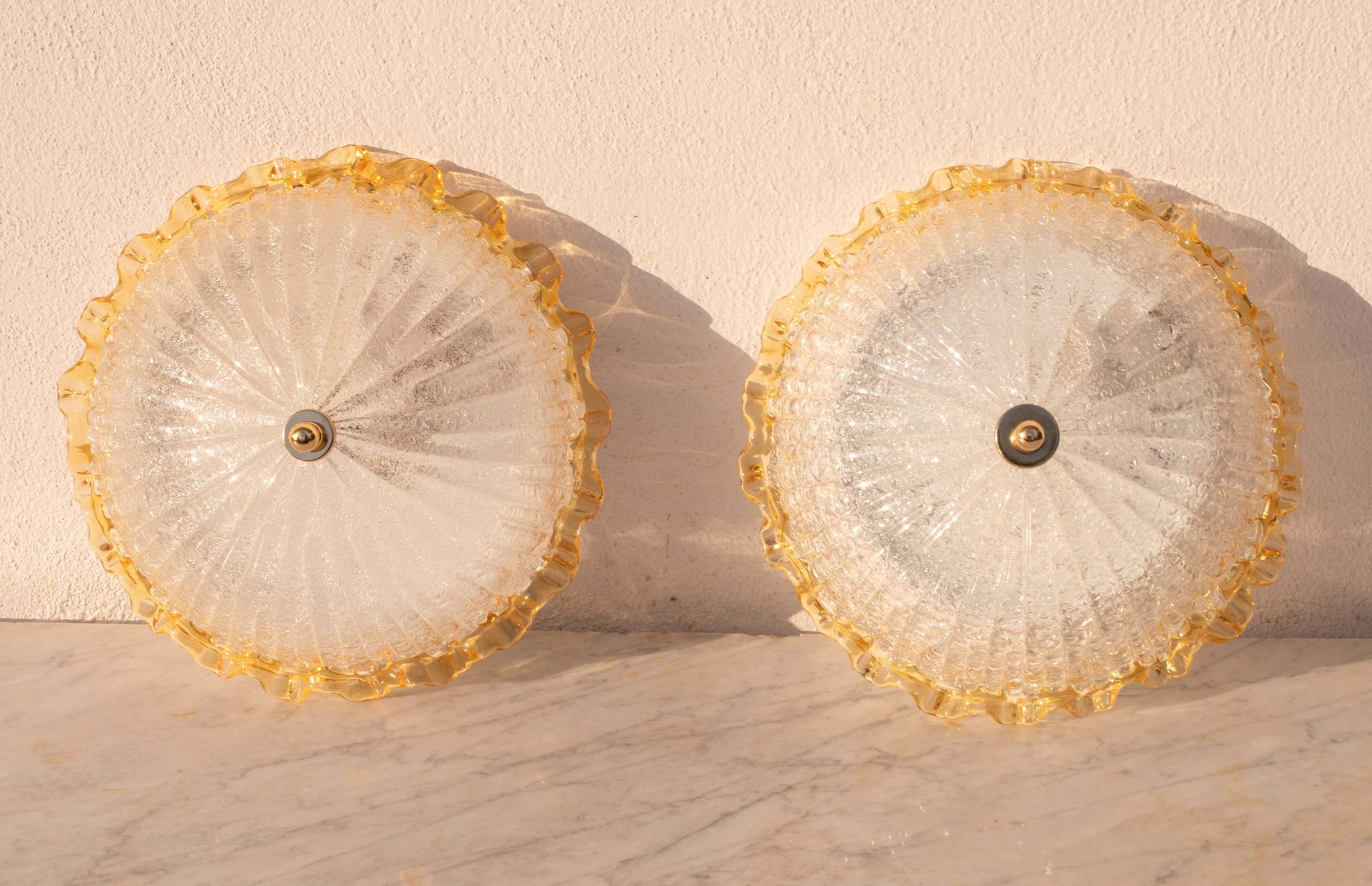 Set of 2 Charming Italian Yellow Murano Glass Ceiling Fixture, Murano, 1970