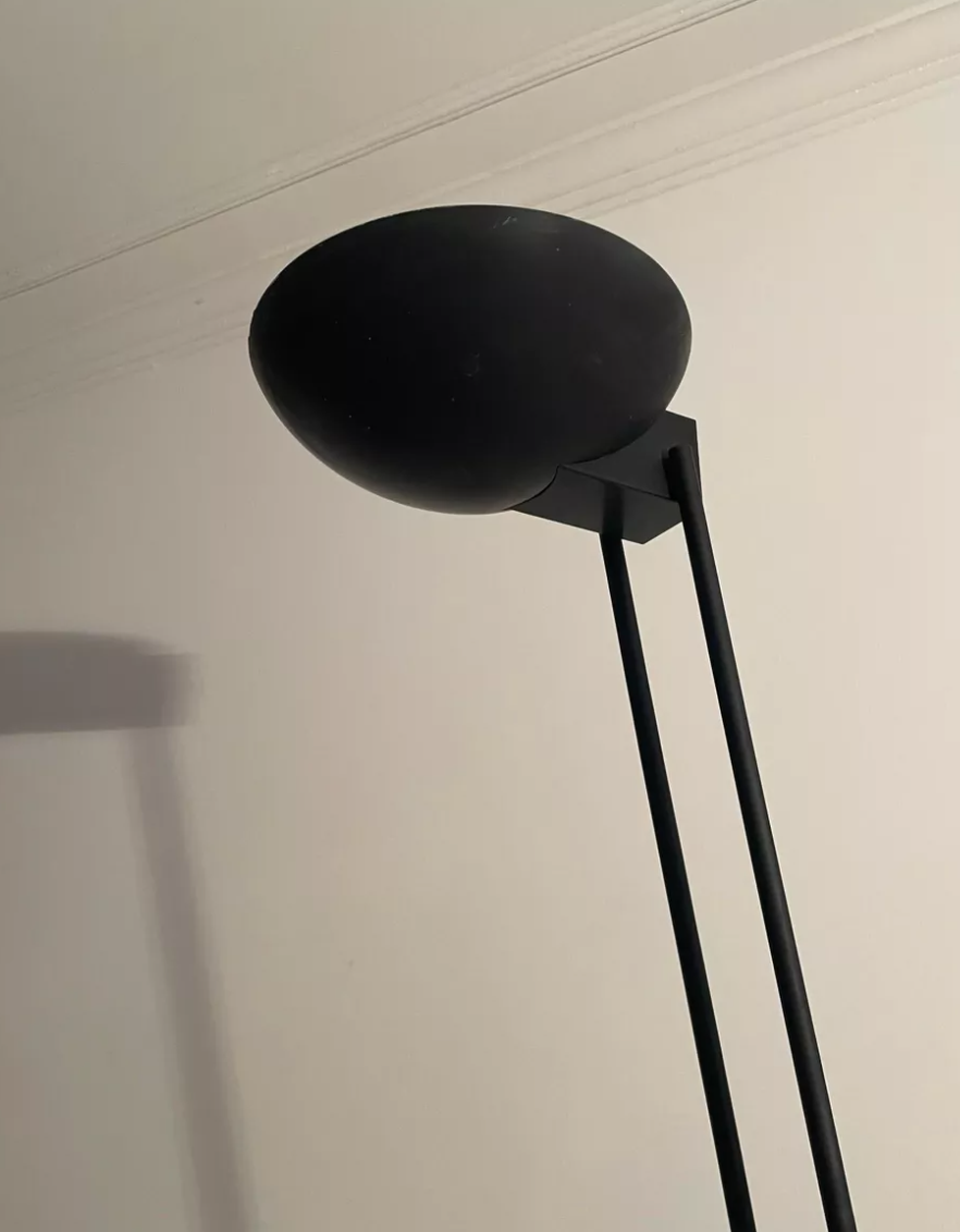 Adjustable modernist floor lamp black lacquered metal Italian 80s