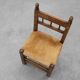 19th Century Spanish Hand-Carved oak Side Chair with Velour Seat