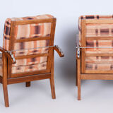 Restored ArtDeco Pair of Reclining Chairs, J. Halabala, Oak, Czechia, 1930s