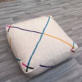 Azilal Kilim Moroccan Berber Pouf - 100% Wool and Cotton - Handwoven Floor Cushion
